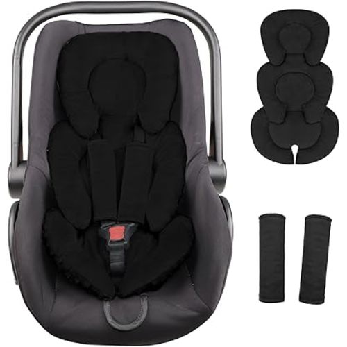 Infant Car Seat Insert Head and Body Support, GFU Reversible Newborn Insert for Carseat with Strap Pads, Soft Stroller Cushion Pillow Insert for Boys and Girls, Fits for Stroller, Swing, Black