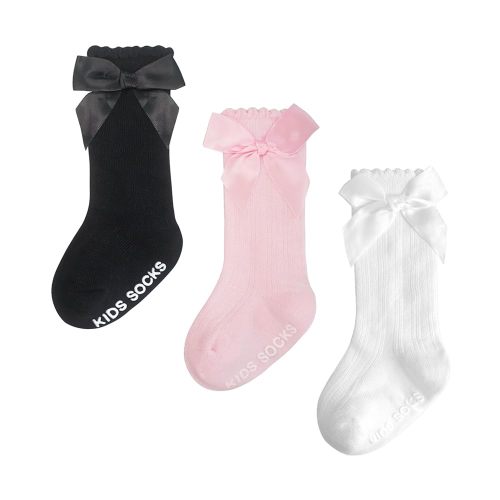 Baby Knee High Socks Girl Non Slip Toddler Stockings Cotton Bow Ruffle Newborn Long Socks Infant Dress Sock 0-6M/6-12M/1-3Y