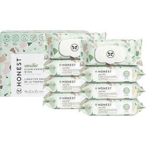 The Honest Company Clean Conscious Multi-Use Wipes | Hypoallergenic + Unscented for Sensitive Skin | Over 99% Water, Compostable, Plant Based, Baby Wipes | Geo Mood, 576 Count