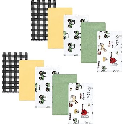 Hudson Baby Unisex Baby Cotton Flannel Burp Cloths, Boy Farm, One Size