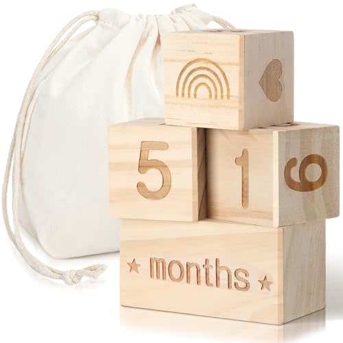 Boho Baby Milestone Blocks Natural Pine Wood with Days Months Weeks Years Grade Baby Age Milestone Signs Set with Boho Bag Picture Photo Props Gifts Photoshoots