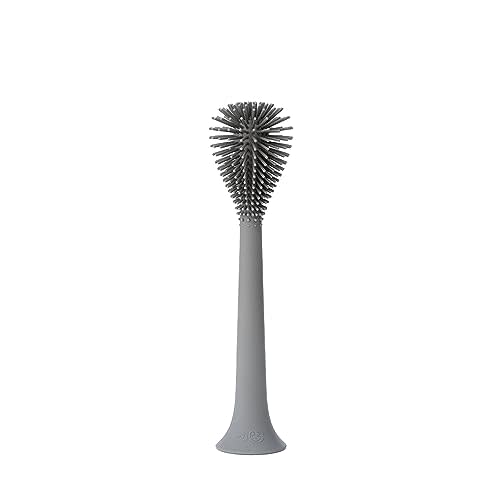 ezpz Bottle Brush (Gray) - Silicone Bottle Cleaning Tool with Long Sturdy Handle - Flexible Top for Tight Spaces - Gently Cleans Cups, Glasses, Bottles and Accessories - Suction Base, BPA-Free