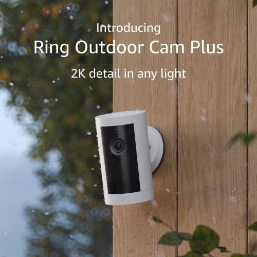 Introducing Ring Outdoor Cam Plus, Battery — Wide-Angle 2K Video with Ring Vision, Low-Light Sight for full-color night vision, Mount-Anywhere Versatility, White