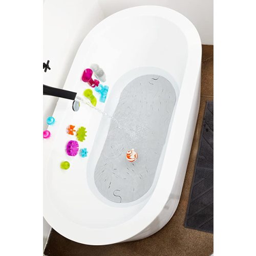 Boon GRIFFLE Textured Non Slip Baby Bath Tub Mat with Hanging Hook and Drain Holes, Gray - Griffle