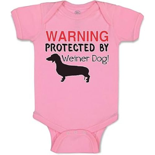 Baby Bodysuit Warning Protected by Weiner Dog! Boy & Girl Baby Clothes Funny Cotton Soft Pink Design Only Newborn