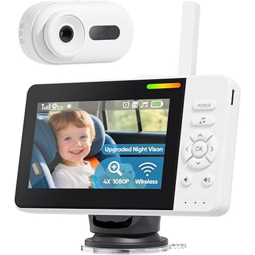 Wireless Baby Car Camera with Upgraded Auto Night Vision, 1080P HD Car Baby Monitor with 360° Adjustable, Easy Install Rear Facing Carseat Mirror, Newborns Travel Essentials Gifts - White