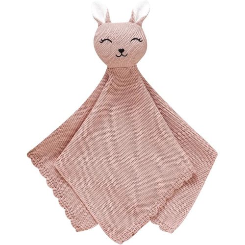 LAWKUL Bunny Lovey Baby Blanket Soft Cuddly Security Blanket Knit Snuggle Comfort for Newborns Toddler Boy Girl Pink 16x16in