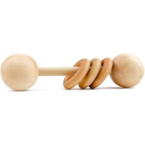 Wood Baby Rattle Teether by Homi Baby, Perfect Montessori Grasping Teething Toy for Babies, Handmade in The USA, Sealed with Organic Virgin Coconut Oil & Beeswax (Natural)