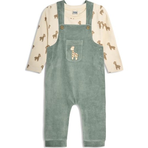Giraffe Print Long Sleeve T-Shirt & Corduroy Overalls Set, 12-18M