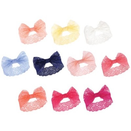 Hudson Baby Infant Girl Cotton and Synthetic Headbands Bundle Set, Periwinkle Yellow Pink Coral, 0-24 Months