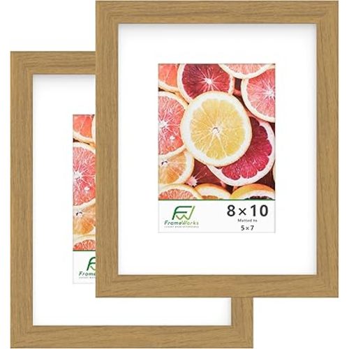 FrameWorks 2-Pack, 8x10 Matted to 5x7 Picture Frame, Natural Oak – Classic Wooden Photo Frame with Tempered Glass, Modern Matte Finish for Prints, Posters, Certificates & Wall Decor – Gallery-Ready