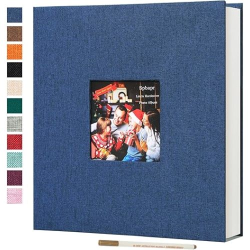 Spbapr Large Photo Album Self Adhesive 3x5 4x6 5x7 8x10 Pictures Magnetic Scrapbook 40 Blank Pages Linen Cover DIY Album with A Metal Pen