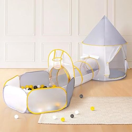 3 in 1 Kids Play Tent with Tunnel, Pop Up Tent Kids with Ball Pit Playhouse for Toddlers, Toddler Climbing Toys Indoor & Outdoor Playground