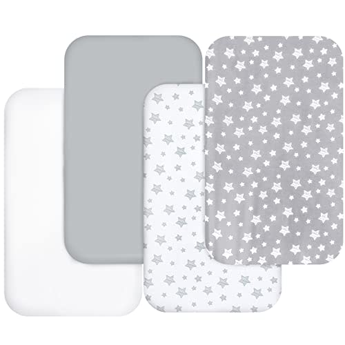Bassinet Sheets for Baby Boys Girls 4 Pack(33" x 20"), Compatible with AirClub, Mika Micky, Baby Delight, Dream On Me, Koola Baby, AMKE and Other Rectangle Bassinet Mattress, Grey