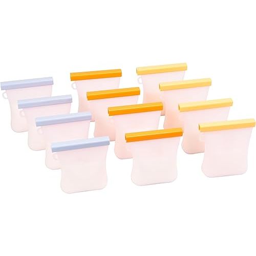 12 Pcs Silicone Breastmilk Storage Bags Reusable, 8oz/240ml Double Leak-Proof Breastmilk Freezer Bags, BPA Free Self-Standing Milk Bags for Breastfeeding, Baby Food Pouches