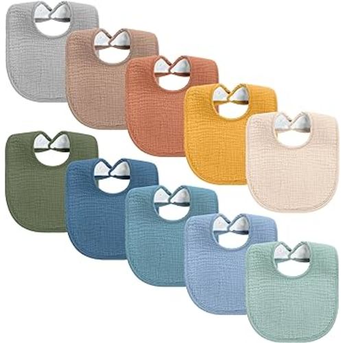 Yoofoss Muslin Baby Bibs for Boy Girl 10 Pack Cotton Bandana Drool Bibs for Unisex Newborn Toddler, Soft Absorbent Drooling Bibs