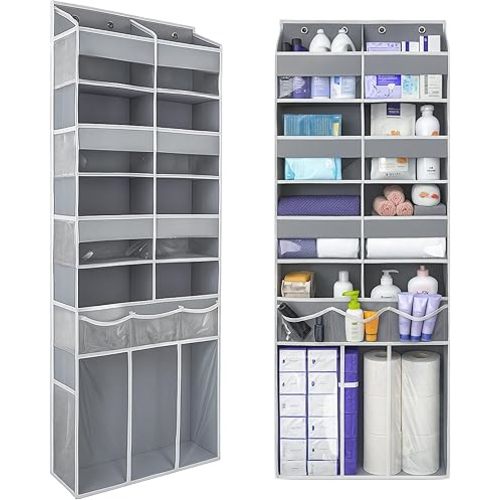 EZVERY Extra Large Over The Door Organizer with Clear Pockets - 8 Compartments & XL Bottom Storage, Heavy-Duty Hanging Organizer for Bathroom, Bedroom, Closet (57 Inch Height).