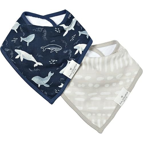 Loulou Lollipop Muslin Bandana Bib Drool Bib Set for Baby Girl and Boy, Adjustable 3 to 36 Months, 2 Pack