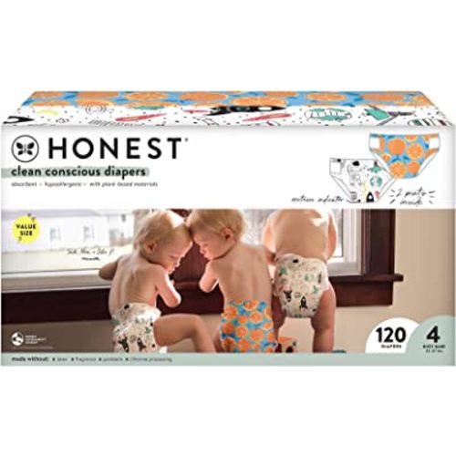 The Honest Company Clean Conscious Diapers | Plant-Based, Sustainable | Space Travel + Orange You Cute | Super Club Box, Size 4 (22-37 lbs), 120 Count