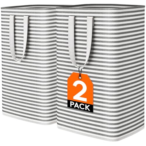 Lifewit 2 Pack Laundry Hamper Large Collapsible Laundry Baskets, Freestanding Waterproof Clothes Hamper with Easy Carry Handles in Laundry Room Bedroom Bathroom College Dorm for Adults, Black, 2 x 80L