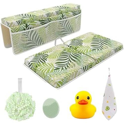 Bath Kneeler and Elbow Kneeling Rest Pad Set for Baby Bathing – Waterproof Soft Memory Foam Mat Organizer Pockets Quick Drying Foldable Non-Slip for Baby & Toddler Bath Time Toys Sponge Cloth (Floral)