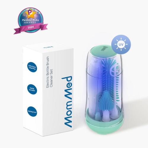 MomMed Bottle Brush, Baby Bottle Brush Set with Silicone Bottle/Pacifier/Straw Brush and Mixing Head, Waterproof Bottle Cleaner Brush with Drying Rack, 2 Modes & 360° Rotation