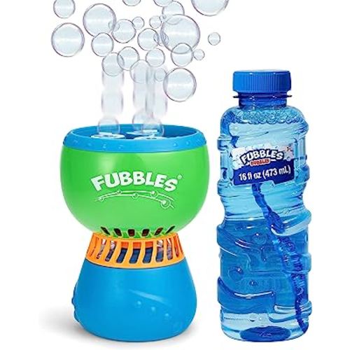 FUBBLES NO Spill Funfiniti Bubble Machine | Blows One Hour of Non Stop Bubbles |Amazon Exclusive Toy Set Includes 36oz of Non Toxic Refill Solution (Bubble Solution Bottle Colors Will Vary) Pack of 1