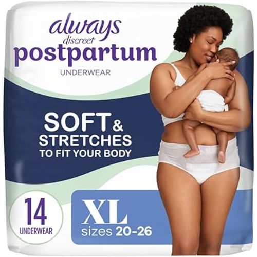 Always Discreet Postpartum and Adult Incontinence Underwear for Women, Size XL, Maximum Protection, 14 CT