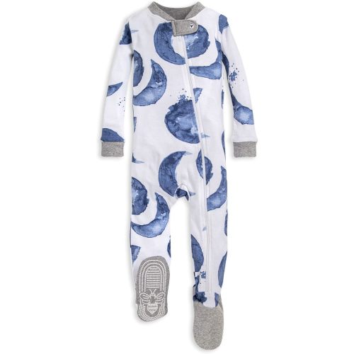 Burt's Bees Baby Baby Boys' Pajamas, Zip-Front Non-Slip Unisex Footed Sleeper Pjs, Organic Cotton - 12 Months - Indigo Hello Moon