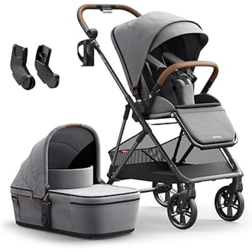 MAMAZING Air Lux Baby Stroller, Strength Carbon Fiber Frame & Only 15.8lbs, Infant Stroller with Bassinet & Cup Holder, One-Hand Compact Folding & Reversible Seat, Soft Insert & Car Seat Adapter