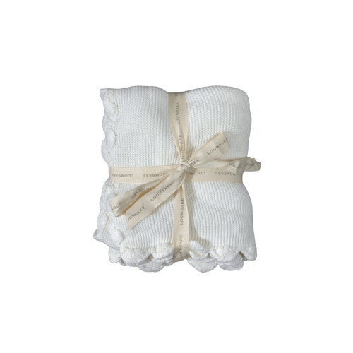 Loomsake Scalloped Blanket, Ivory