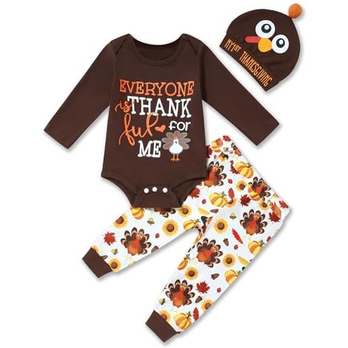 oklady Newborn Baby Boy My First Thanksgiving Clothes Romper Turkey Print Pants Set