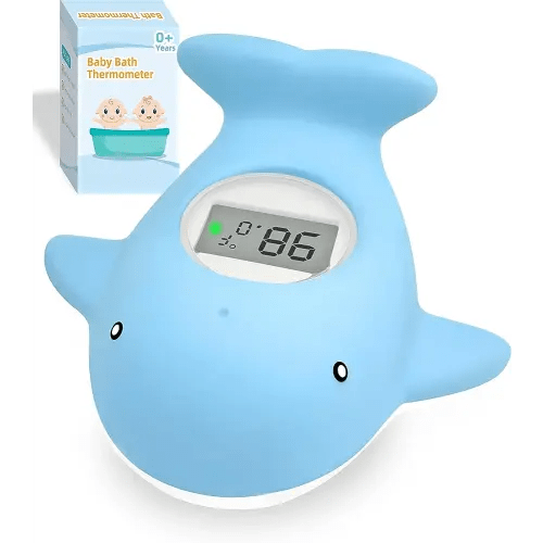 Baby Bath Tub Thermometer - Bathtub Water Thermometer with Room Temperature - Safety Floating Whale Bathtub Toy - New Upgraded Mute Flashing Alert, Gift for Mom Newborn Infant