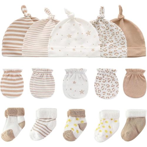Ruliby Baby Hats Mittens and Socks Set Cotton Newborn Hat Beanie Soft Infant Girls Boys Caps Gloves 0-6 month