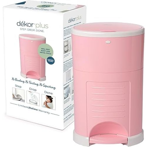 Diaper Dekor Plus Hands-Free Diaper Pail | Soft Pink | Easiest to Use | Just Step – Drop – Done | Doesn’t Absorb Odors | 20 Second Bag Change | Most Economical Refill System |Great for Cloth Diapers