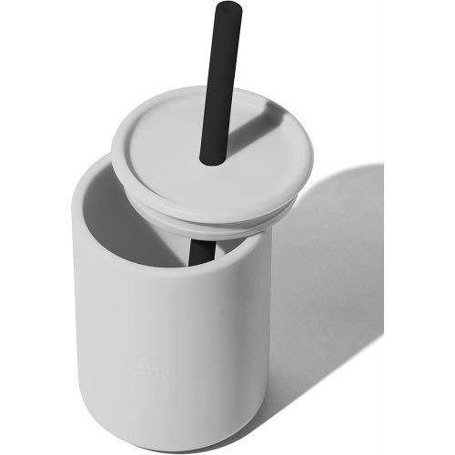 Avanchy Straw Cup with Lid 6+ months to Toddler 1-3 years old, Silicone, Gray