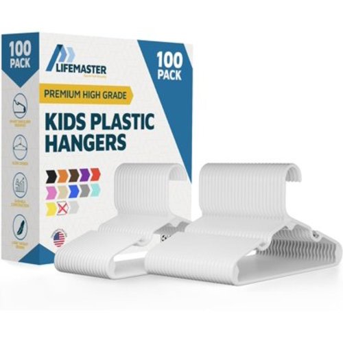 Plastic Kids Clothes Hanger – Children Clothes Hanger with Shoulder Notch, 11.6 Inch Space-Saving Closet Organizer for Baby, Toddler, and Kids Clothing, Hold Up To 5 lbs, Pack of 100, White