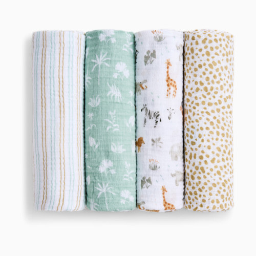 Essentials Cotton Muslin Swaddles (4 Pack) - Giraffe Safari