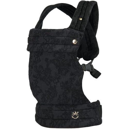 NEST BLANCHE Baby Carrier – Soft Cotton Linen Blend with Magnolia Jacquard Design, Adjustable and Ergonomic for Newborns and Toddlers (Ebony)