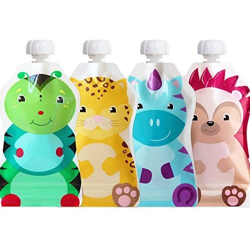 ChooMee Reusable Food Pouches, SnakPack 5 oz | Ideal for Baby Food, Smoothies and Purees | Secure Double Lock Zipper, Wide Bottom, BPA Free | 4 CT FreshSquad