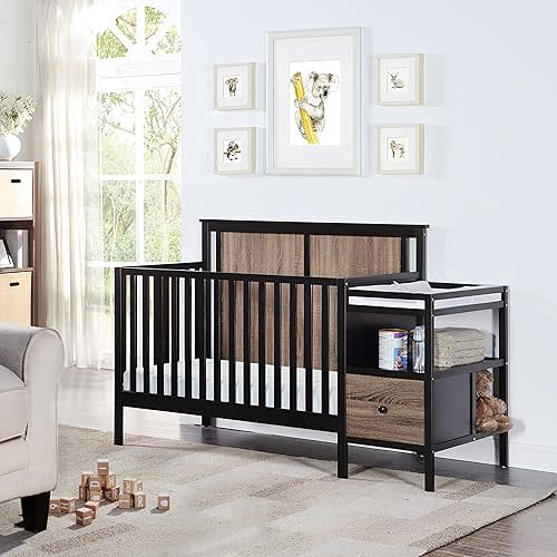 Suite Bebe Connelly 4-in-1 Crib and Changer Combo in Black & Vintage Walnut