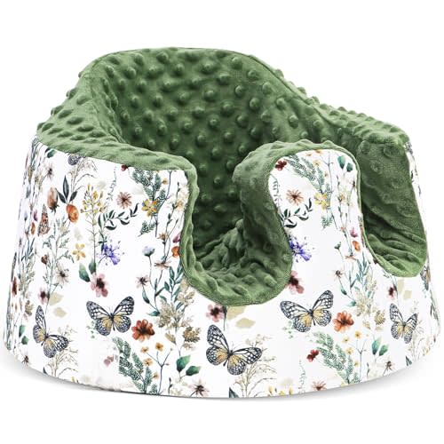 BOMOLOUR Seat Cover Compatible with Bumbo and Nuby Seat, Removable Breathable Baby Floor Seat Cover for Boys and Girls, Seat Not Included (Green Butterfly)
