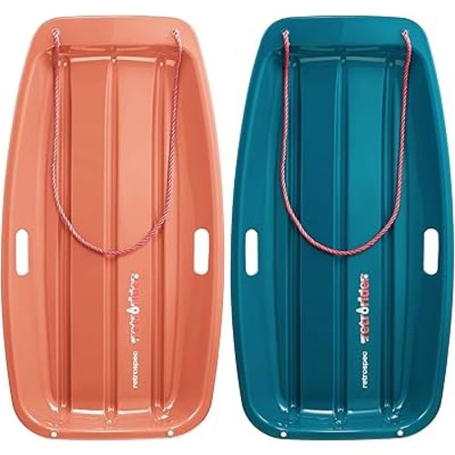 Retrospec Retrorider Plastic Snow Sled – Toboggan Style with Pull Rope, Cold-Resistant Coating, and Hard Bottom for Smooth Downhill Rides – Available in 35" and 48" Sizes for Kids and Adults