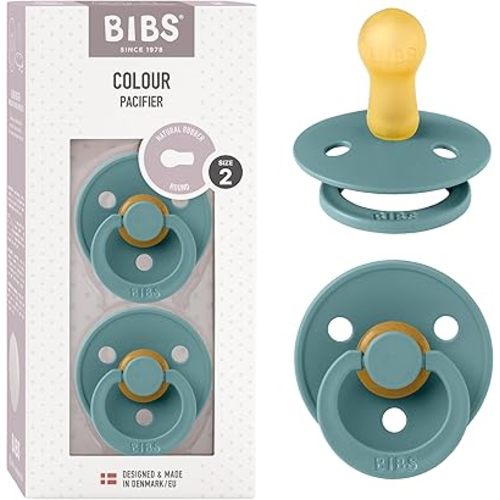 BIBS Pacifiers 6-18 Months | Colour Collection 2-Pack | BPA-Free Symmetrical Natural Rubber Nipple | Made in Denmark | Island Sea/Forest Lake Color Pacifier
