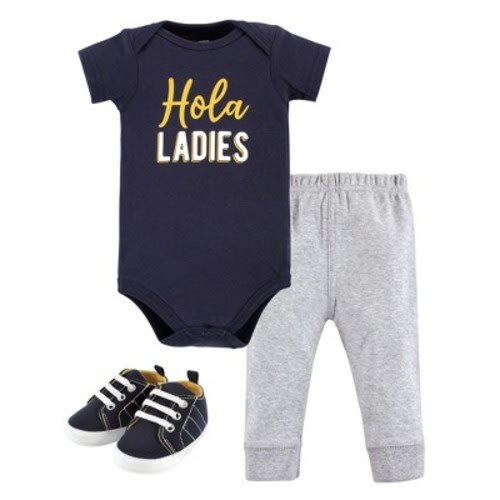 Hudson Baby Infant Boy Cotton Bodysuit, Pant and Shoe Set, Hola Ladies Short Sleeve, Size: 3-6 months