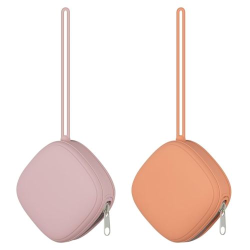 2 Pack Silicone Pacifier Holder Case, Portable Pacifier Case For Diaper Bag, BPA Free Newborn Baby Pacifiers Silicone Pouch For Boys & Girls (Muted+Dusty Lilac)