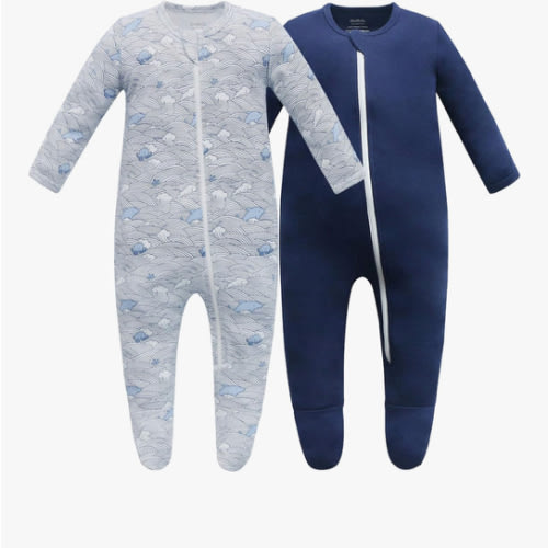 Owlivia Organic Cotton Baby Pajamas, Boys Girls Zip Front Sleep 'N Play Pjs, Footed Sleeper, Long Sleeve