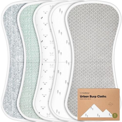 Organic Burp Cloths for Baby Boys and Girls - 5-Pack Ultra Absorbent Burping Cloth, Burp Clothes, Newborn Towel, Milk Spit Up Rags, Burpy Cloth Bib for Unisex, Boy, Girl, Burping Rags (Nordic)