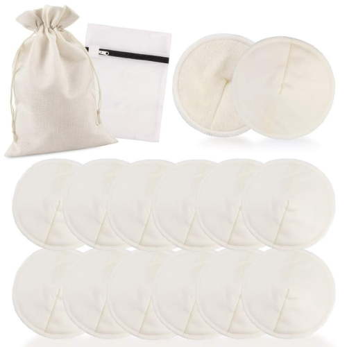 12Pcs Washable Nursing Pads Organic Bamboo Breast Pads with Laundry Bag and Storage Bag