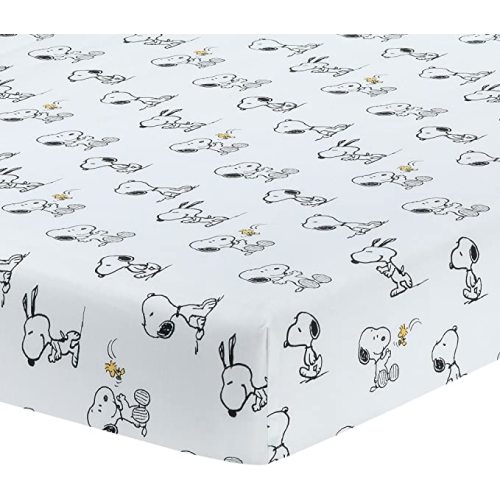 Lambs & Ivy Classic Snoopy 100% Cotton White/Black Fitted Baby Crib Sheet